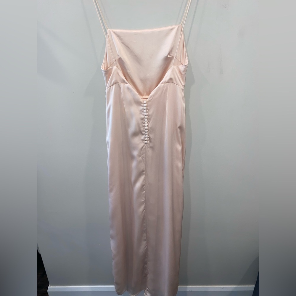 Sabo Skirt Champagne Satin Front Slit Low Back Long Dress Square Neck Size S - Picture 4 of 7